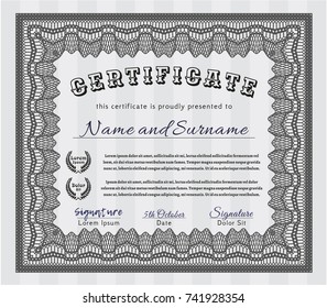 Grey Certificate template. With great quality guilloche pattern. Customizable, Easy to edit and change colors. Beauty design. 