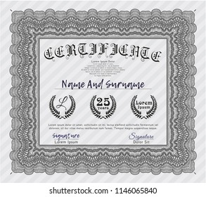 Grey Certificate template. With guilloche pattern. Vector illustration. Elegant design. 