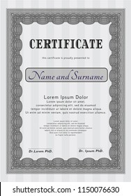 Grey Certificate template. With guilloche pattern and background. Detailed. Retro design. 
