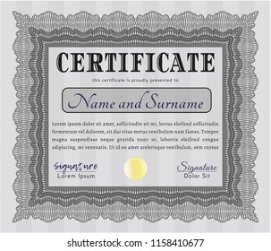 Grey Certificate template. With guilloche pattern and background. Vector illustration. Modern design. 