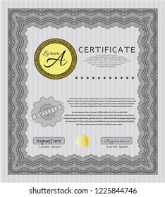 Grey Certificate template. With guilloche pattern. Artistry design. Vector illustration. 