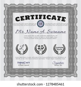 Grey Certificate template. With guilloche pattern. Nice design. Detailed. 