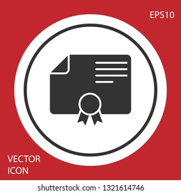 Grey Certificate template icon isolated on red background. Degree icon. Achievement, award, grant, diploma concepts. Business success certificate. Vector Illustration