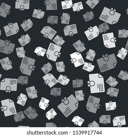 Grey Certificate template icon isolated seamless pattern on black background. Achievement, award, degree, grant, diploma. Business success certificate.  Vector Illustration