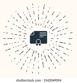 Grey Certificate template icon isolated on beige background. Achievement, award, degree, grant, diploma. Business success certificate. Abstract circle random dots. Vector Illustration