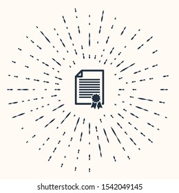 Grey Certificate template icon isolated on beige background. Achievement, award, degree, grant, diploma. Business success certificate. Abstract circle random dots. Vector Illustration