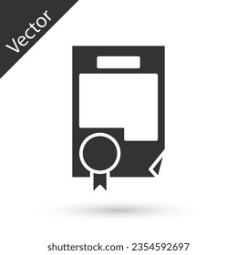 Grey Certificate template icon isolated on white background. Achievement, award, degree, grant, diploma. Business success certificate.  Vector Illustration