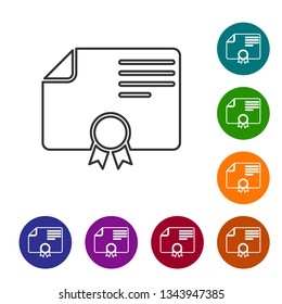 Grey Certificate template line icon isolated on white background. Achievement, award, degree, grant, diploma concepts. Business success certificate. Vector Illustration