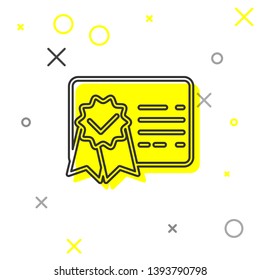 Grey Certificate template line icon isolated on white background. Achievement, award, degree, grant, diploma concepts. Business success certificate. Vector Illustration