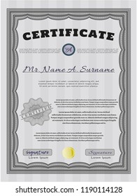 Grey Certificate template. With linear background. Detailed. Superior design. 