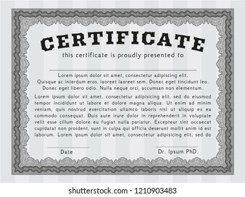 Grey Certificate template. With linear background. Customizable, Easy to edit and change colors. Perfect design. 