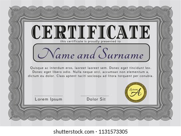 Grey Certificate template. Modern design. With guilloche pattern and background. Customizable, Easy to edit and change colors. 