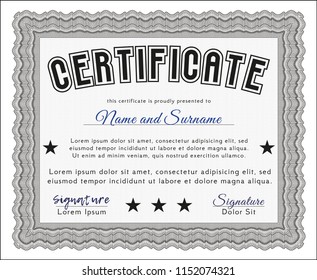 Grey Certificate template. Modern design. With linear background. Detailed. 