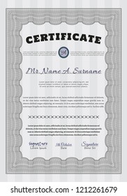 Grey Certificate template. Modern design. Vector illustration. With complex background. 