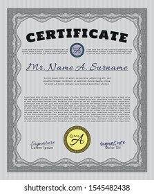 Grey Certificate template. Modern design. With complex linear background. Detailed. 
