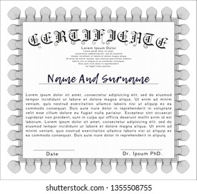 Grey Certificate template. Money design. Detailed. With guilloche pattern. 