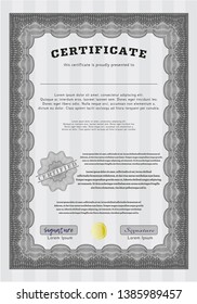 Grey Certificate template. Money design. Detailed. With guilloche pattern. 