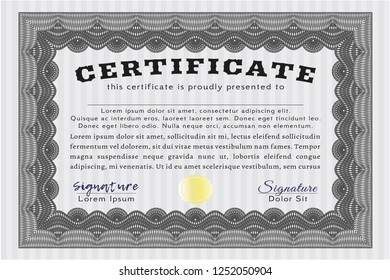 Grey Certificate template. Money Pattern. Detailed. With guilloche pattern and background. 