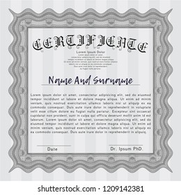 Grey Certificate template. Money style design. With background. Vector illustration. 