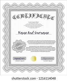 Grey Certificate template. Nice design. Customizable, Easy to edit and change colors. With guilloche pattern. 