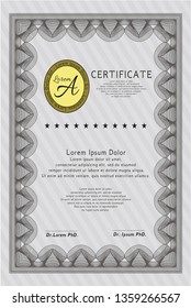 Grey Certificate template. Nice design. With guilloche pattern. Vector illustration. 