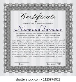 Grey Certificate template. Perfect design. Vector illustration. With guilloche pattern and background. 