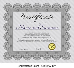 Grey Certificate template. Perfect design. With background. Vector illustration. 