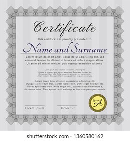 Grey Certificate template. Perfect design. Customizable, Easy to edit and change colors. With great quality guilloche pattern. 
