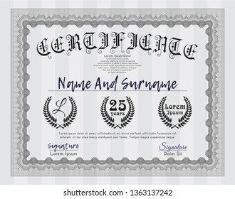 Grey Certificate template. Perfect design. Customizable, Easy to edit and change colors. With guilloche pattern and background. 