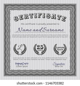 Grey Certificate template. Printer friendly. Elegant design. Customizable, Easy to edit and change colors. 