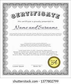 Grey Certificate template. Printer friendly. Money Pattern design. Vector illustration. 