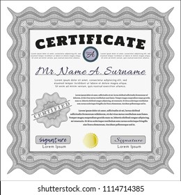 Grey Certificate template. With quality background. Customizable, Easy to edit and change colors. Superior design. 