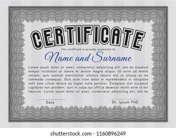 Grey Certificate template. With quality background. Customizable, Easy to edit and change colors. Excellent design. 