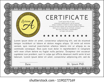 Grey Certificate template. With quality background. Detailed. Lovely design. 