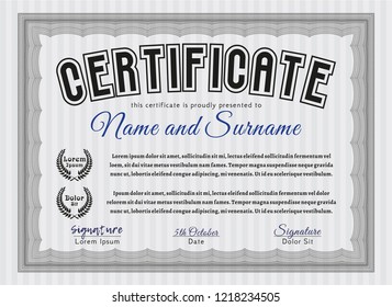 Grey Certificate template. With quality background. Good design. Vector illustration. 