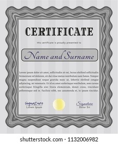 Grey Certificate template. Retro design. With great quality guilloche pattern. Vector illustration. 