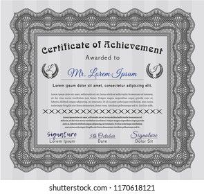 Grey Certificate template. Retro design. Vector illustration. With background. 
