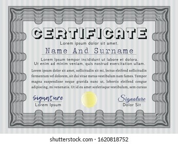 Grey Certificate template. Retro design. Detailed. With great quality guilloche pattern. 