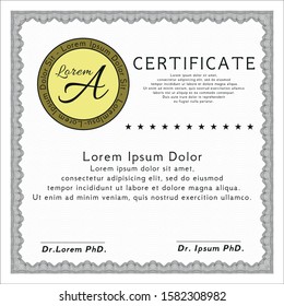Grey Certificate template. Sophisticated design. With complex background. Vector illustration. 