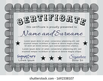 Grey Certificate template. Sophisticated design. Printer friendly. Detailed. 