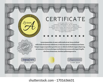 Grey Certificate template. Sophisticated design. With linear background. Customizable, Easy to edit and change colors. 