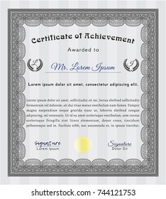 Grey Certificate template. Sophisticated design. Vector illustration. With great quality guilloche pattern. 