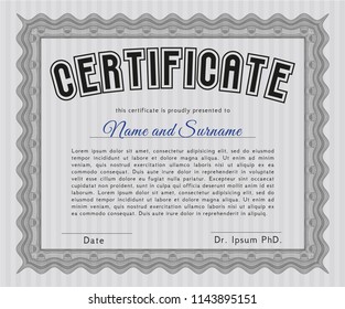 Grey Certificate template. Vector illustration. With guilloche pattern and background. Retro design. 