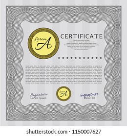 Grey Certificate template. Vector illustration. With great quality guilloche pattern. Lovely design. 