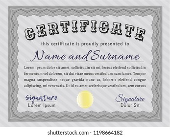 Grey Certificate template. Vector illustration. With guilloche pattern and background. Artistry design. 