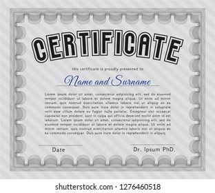 Grey Certificate template. Vector illustration. Printer friendly. Elegant design. 