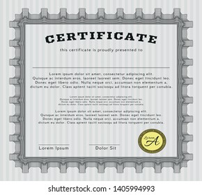 Grey Certificate template. Vector illustration. With guilloche pattern. Elegant design. 