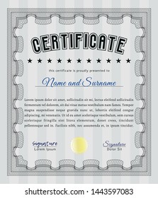 Grey Certificate template. Vector illustration. Easy to print. Cordial design. 