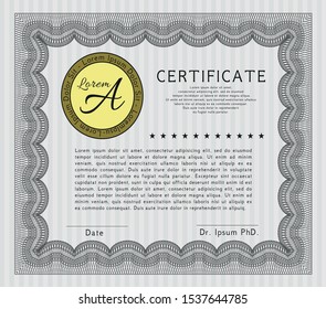 Grey Certificate template. Vector illustration. With guilloche pattern and background. Lovely design. 