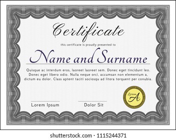 Grey Certificate. Vector illustration. With background. Beauty design. 